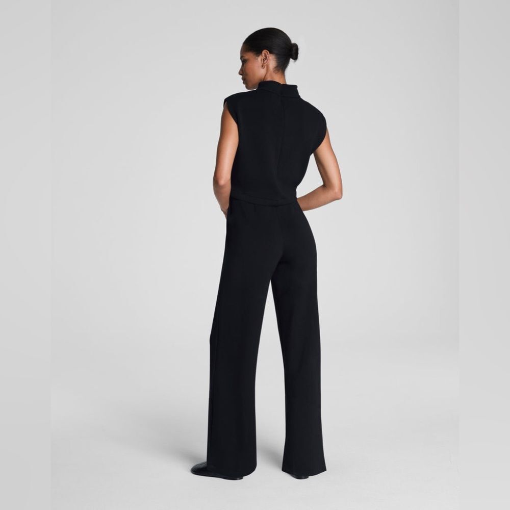 SPANX AirEssentials Mockneck Jumpsuit Sleeveless Black Wide-Leg Size Large - Picture 2 of 9